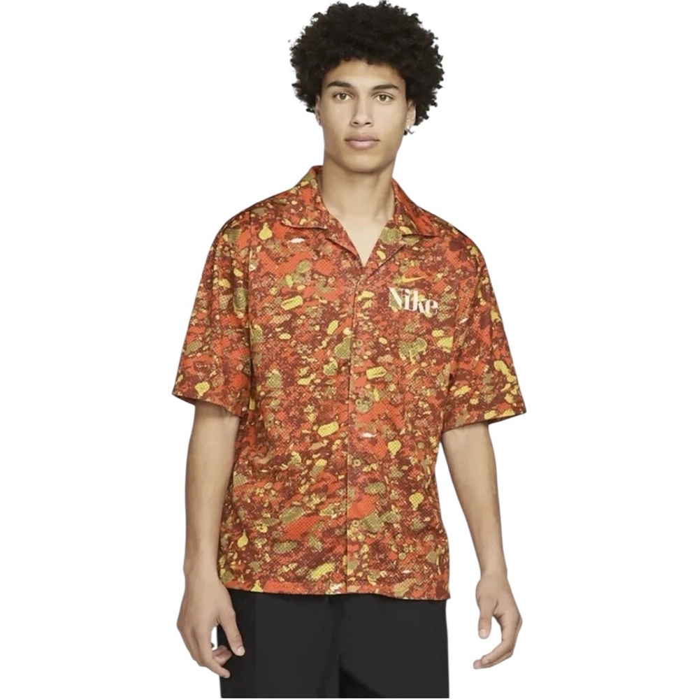 Nike Trek Division button down mens mesh rugged orange top shirt | large